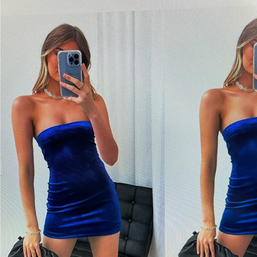 Beginning Boutique blue velvet mini dress, lined, worn once